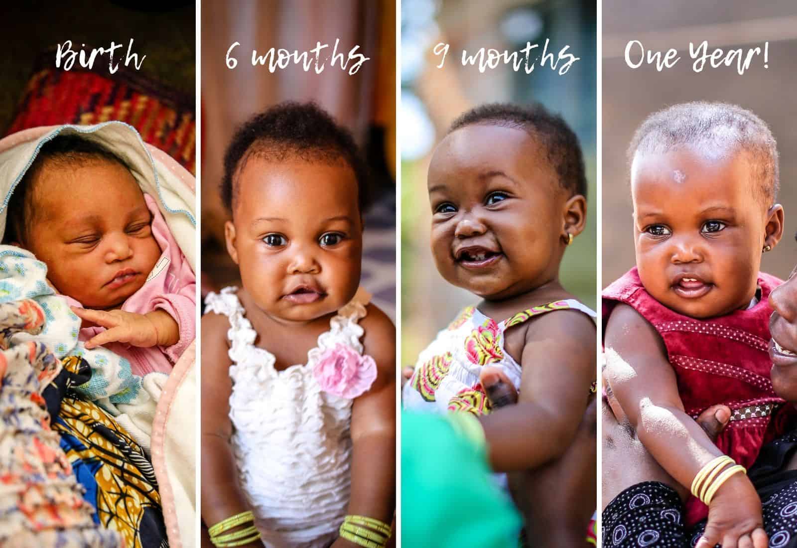 Four pictures of a baby at different ages.