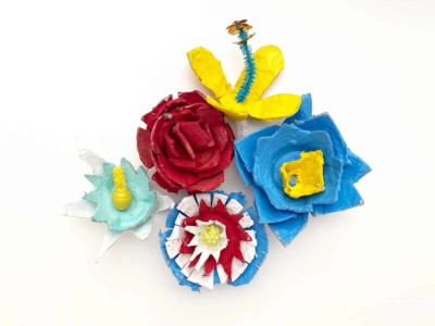 Flowers made from cardboard egg cartons