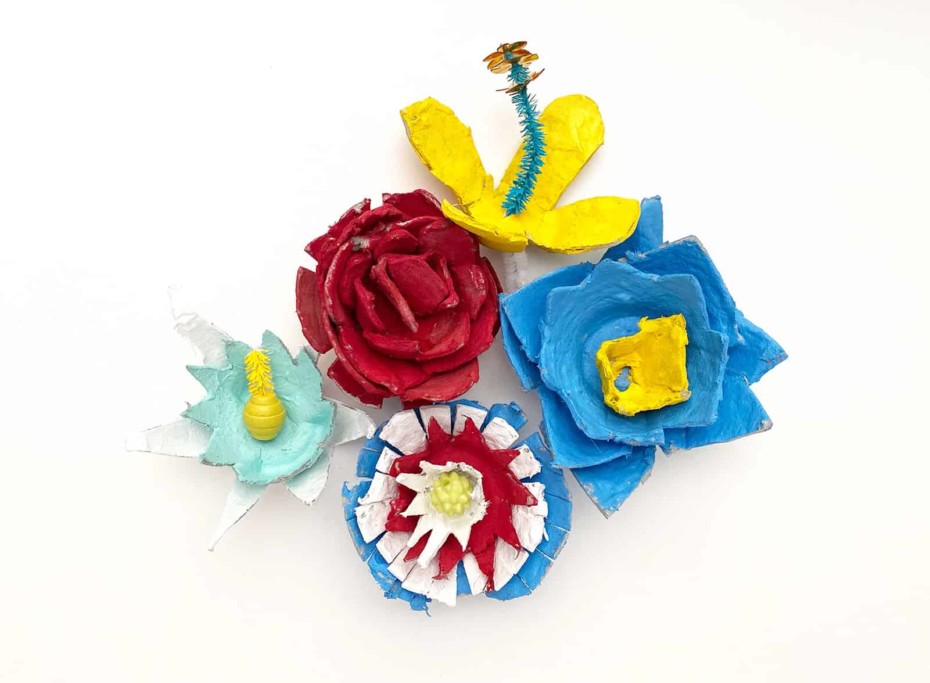 Flowers made from cardboard egg cartons