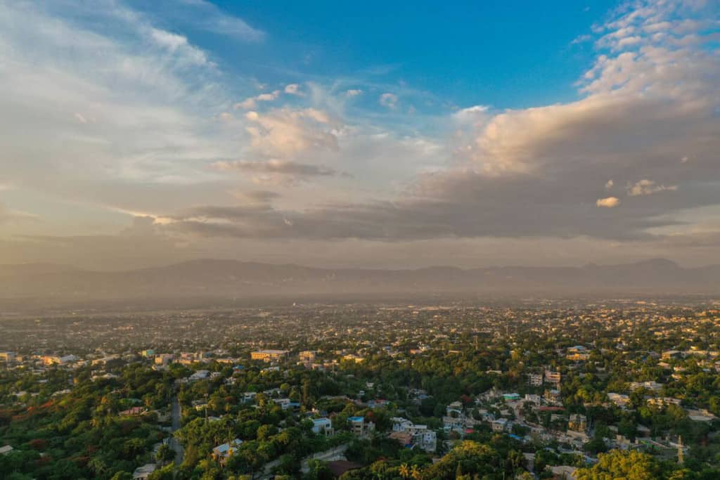 An aerial view of a community in Haiti.