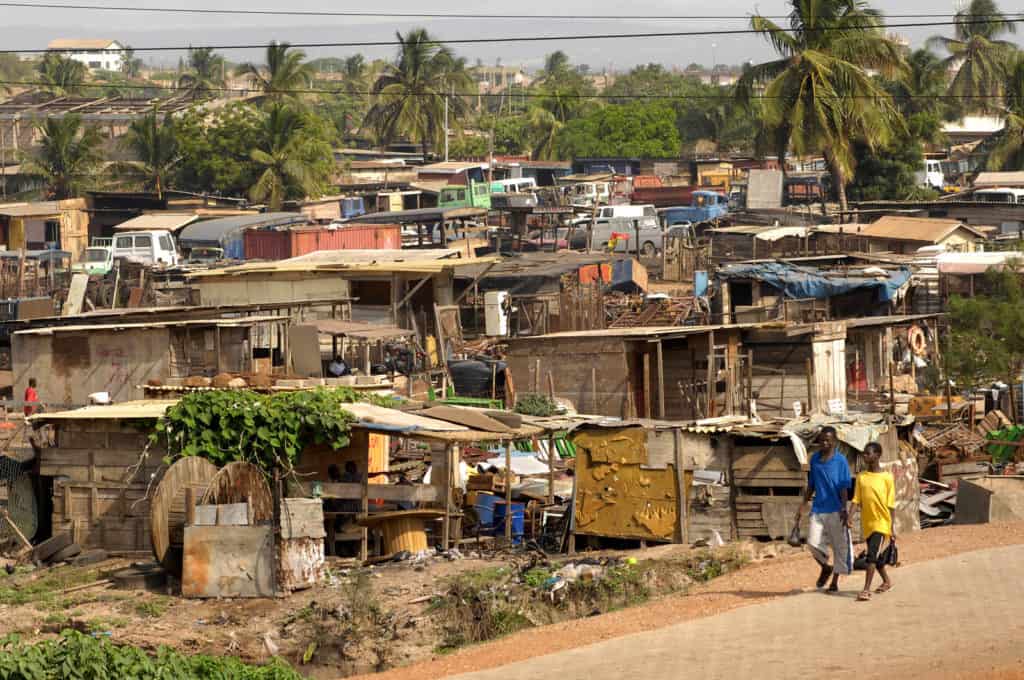 Slum housing area near the outskirts of Accra.