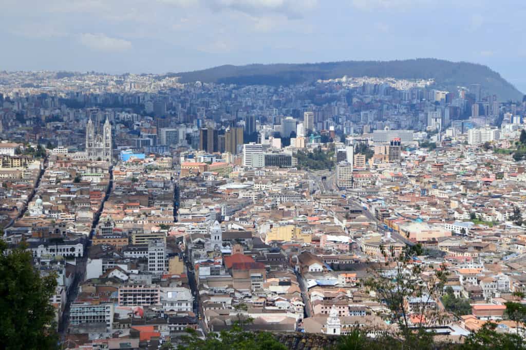 View of historical Quito from virgin Mary statue "El Panecillo"