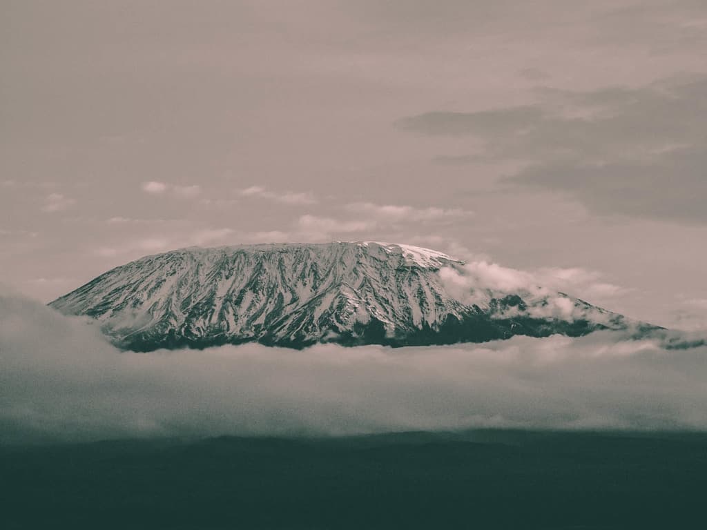 A picture of Mount Kilimanjaro in the fog.