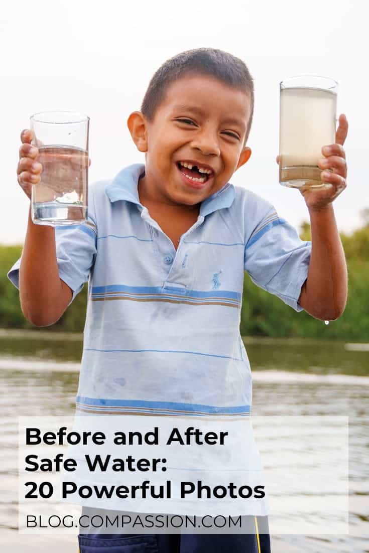 Boy holding two glasses of water.